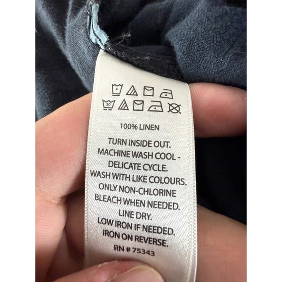 Sigrid Olsen Sz L Distressed Ankle Linen Wide Leg Pants Black Elastic Waist - Picture 8 of 9